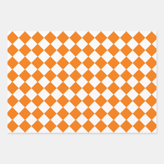 Feuille De Papier Cadeau Motif diamant Orange White Checker (Devant)