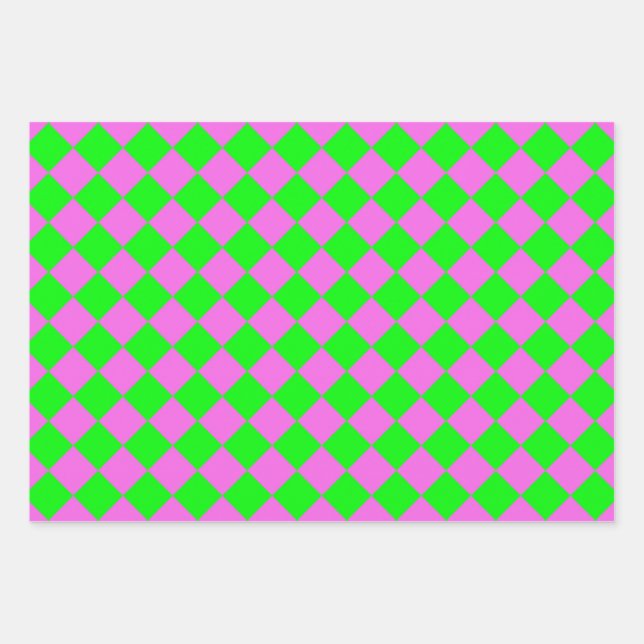 Feuille De Papier Cadeau Motif diamant Pink Green Checker (Devant)