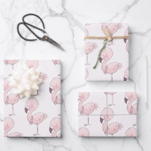 Feuille De Papier Cadeau Motif d'illustration de Flamant rose rose mou