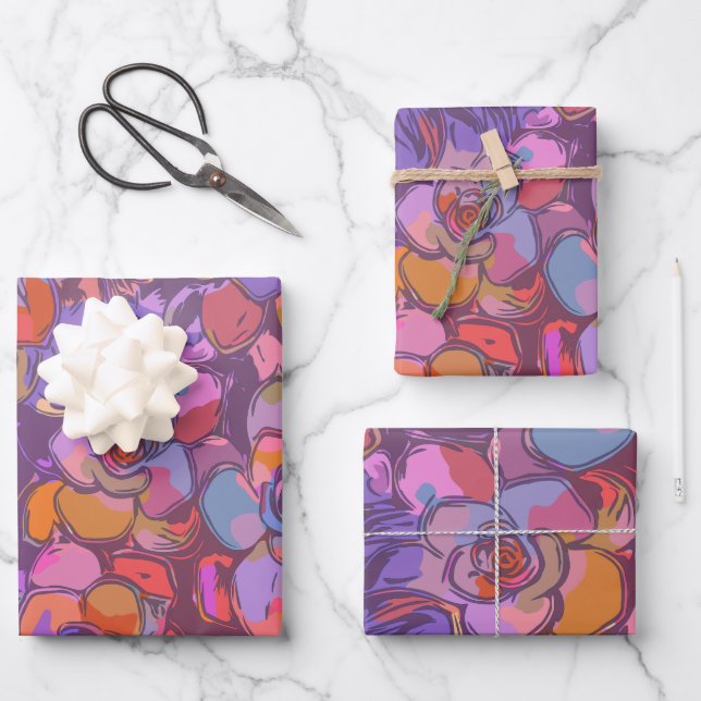 Feuille De Papier Cadeau Motif d'illustration de fleurs botaniques en viole (Recto)