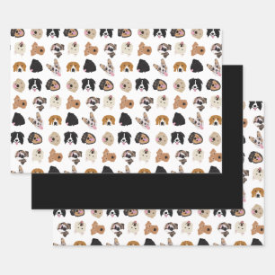 Feuille De Papier Cadeau Motif d'illustration du visage de chien mignon