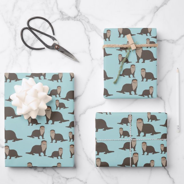 Feuille De Papier Cadeau Motif d'illustrations de mignon Otter (Recto)