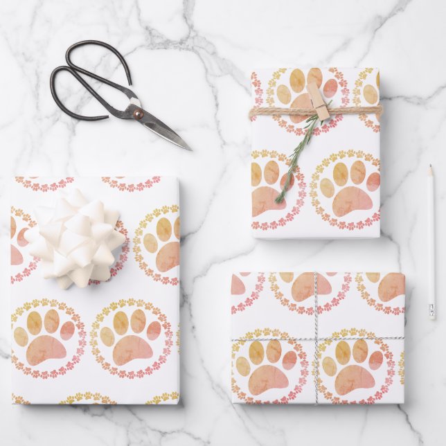 Feuille De Papier Cadeau Motif D'Impression Paw Et Round Frame Dog (Recto)