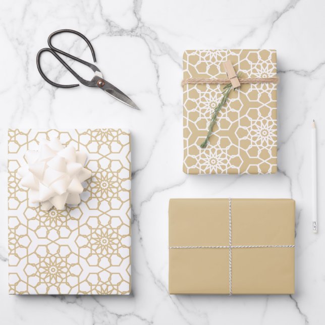 Feuille De Papier Cadeau Motif d'or beige sans couture arabesque (Recto)