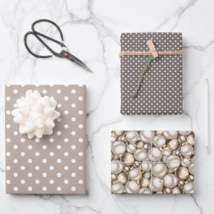 Feuille De Papier Cadeau Motif d'ornements en argent chic ivoire or Baubles