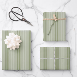 Feuille De Papier Cadeau Motif double bande classique en Sage Green