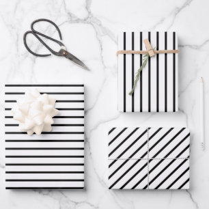 Feuille De Papier Cadeau Motif élégant à rayures noires et blanches