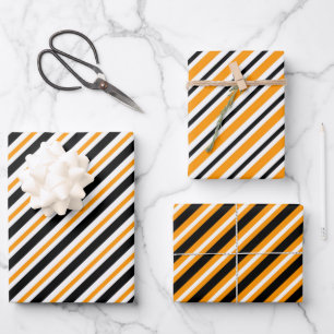 Feuille De Papier Cadeau Motif élégant à rayures noires et orange