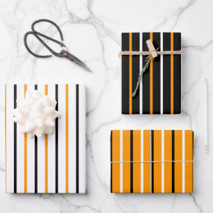 Feuille De Papier Cadeau Motif élégant à rayures noires et orange
