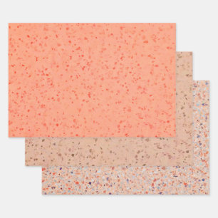 Feuille De Papier Cadeau Motif élégant du Coral rose de Terrazzo Retro