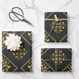 Feuille De Papier Cadeau Motif élégant et luxueux noir