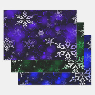 Feuille De Papier Cadeau Motif Emerald & Royal Blue Snowflake