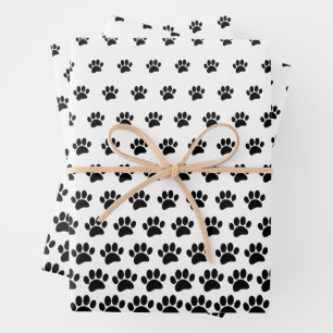 Feuille De Papier Cadeau Motif Empreinte de patte de chien noir et blanc pe