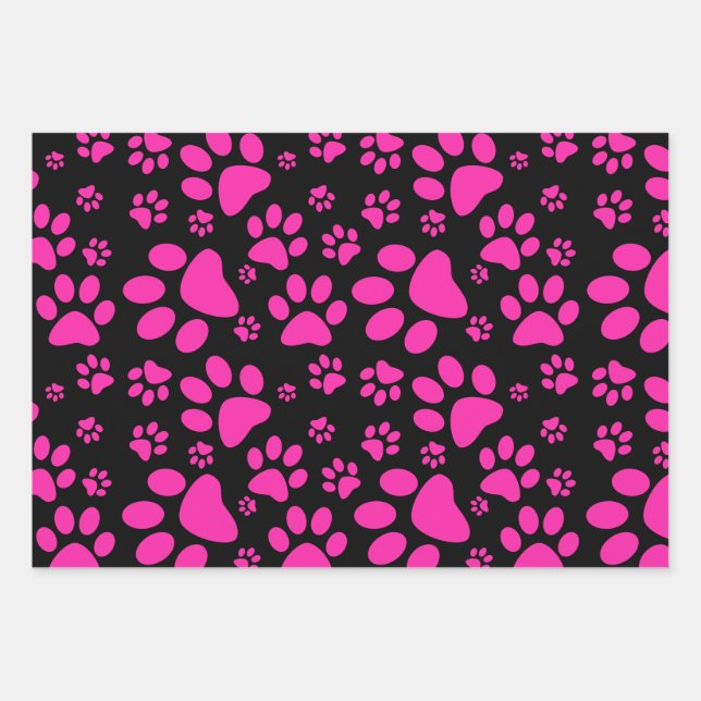 Feuille De Papier Cadeau Motif Empreinte de patte de chien| Rose (Devant)