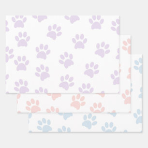 Feuille De Papier Cadeau Motif Empreinte de patte mignon, rose et bleu