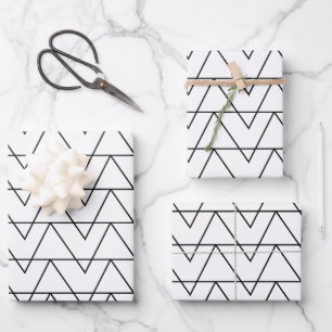 Feuille De Papier Cadeau Motif en bande Chevron noir et blanc