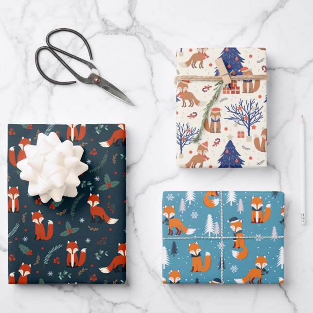 Feuille De Papier Cadeau motif en carrelage de renard de Noël (Recto)