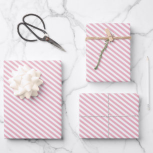 Feuille De Papier Cadeau Motif en diagonale rose et blanc crémeux