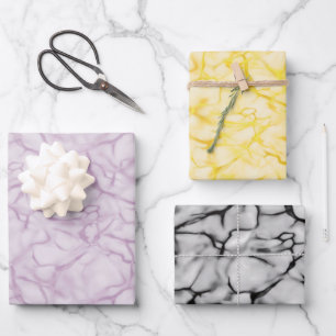 Feuille De Papier Cadeau Motif en marbre violet et jaune et gris élégant