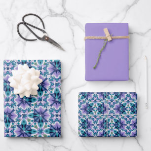 Feuille De Papier Cadeau Motif en mousse de mer vert, violet, jade et carre