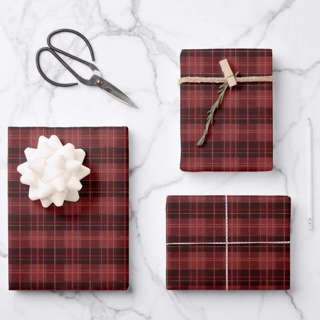 Feuille De Papier Cadeau Motif en plaid tartan traditionnel au vin rouge (Recto)