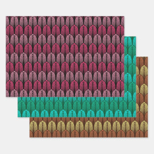 Feuille De Papier Cadeau Motif en plumes Art Déco, Fuchsia, Aqua & Brown