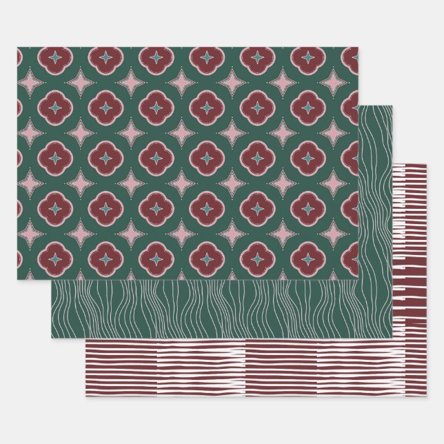 Feuille De Papier Cadeau Motif en tuiles de luxe, lignes gracieuses, chemin (Lot)