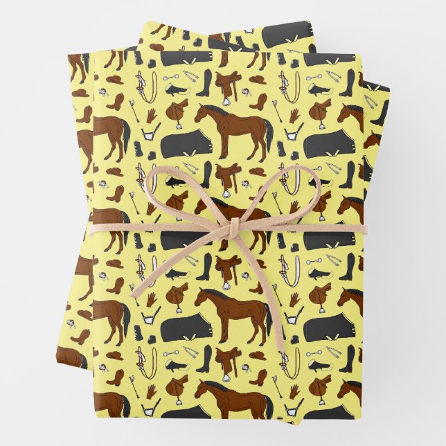 Feuille De Papier Cadeau Motif équestre de matériel d'équitation (En situation)