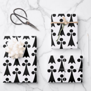 Feuille De Papier Cadeau Motif Ermine, Motif Médiéval, Noir sur Blanc
