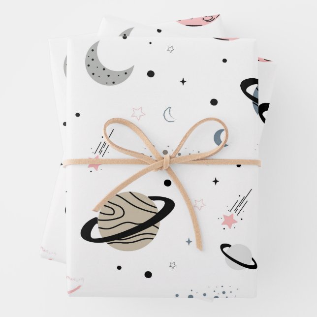 Feuille De Papier Cadeau Motif Espace et étoiles (En situation)