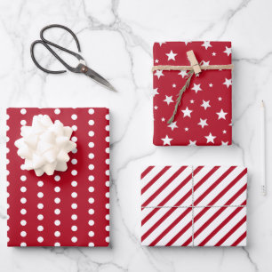 Feuille De Papier Cadeau Motif étoile ligne pois rouge moderne Vacances