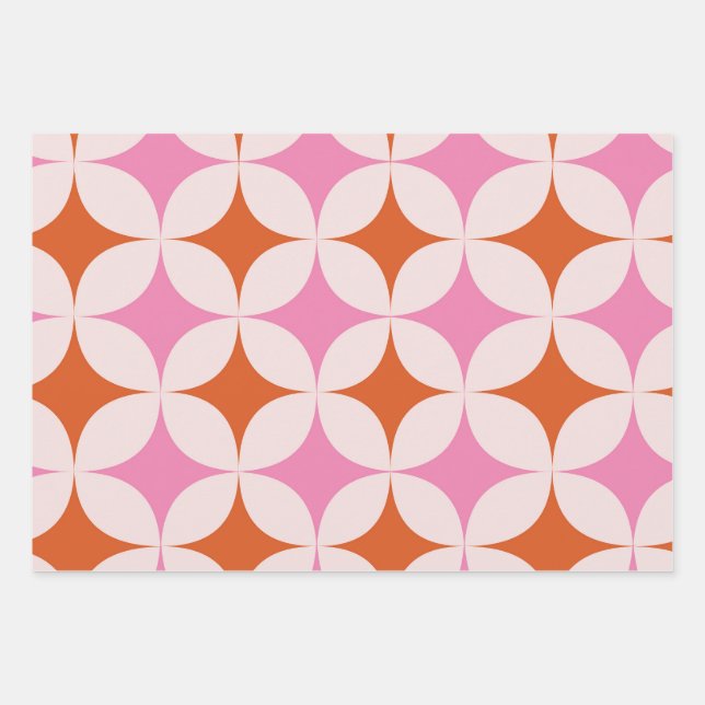 Feuille De Papier Cadeau Motif étoiles éclatées rétro milieu du siècle Oran (Devant)