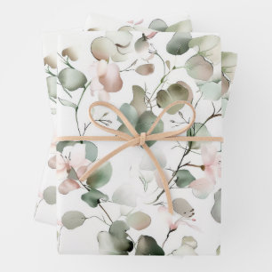 Feuille De Papier Cadeau Motif Eucalyptus aquarelle