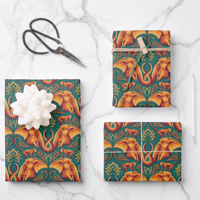 Feuille De Papier Cadeau Motif Exotique Tapisserie Safari - Le Lotus Blanc (Recto)