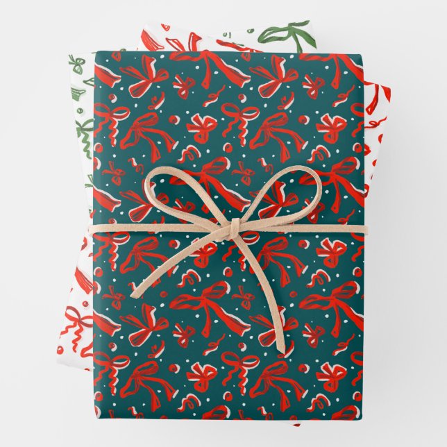 Feuille De Papier Cadeau Motif festif de noeuds et de rubans dessinés à la  (En situation)