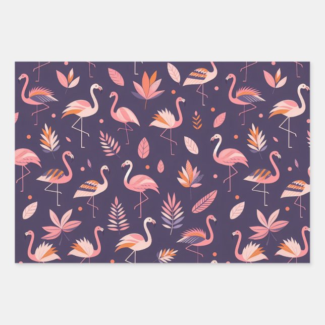 Feuille De Papier Cadeau Motif Flamant rose Paradise (Devant)