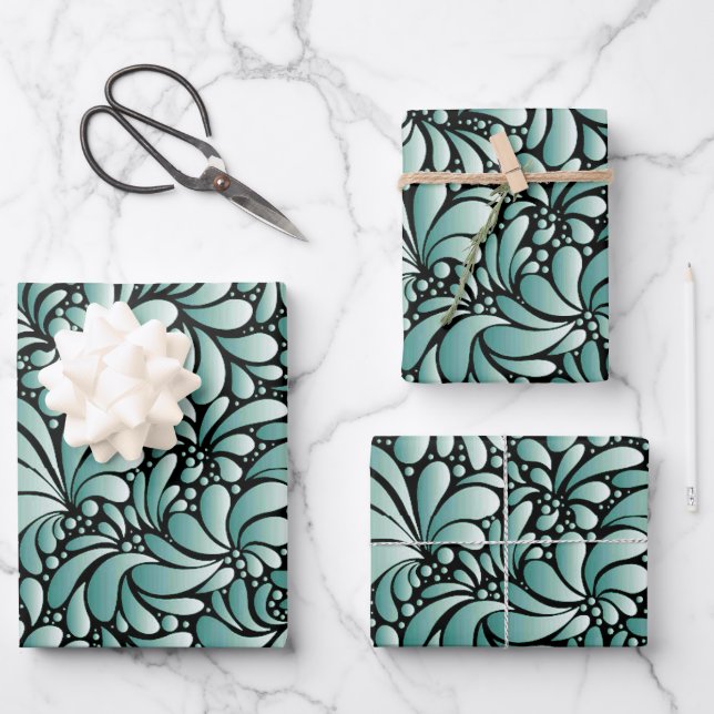 Feuille De Papier Cadeau Motif Fleur désirable en Minty Green (Recto)