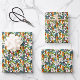 Feuille De Papier Cadeau Motif Fleur Exotique Et Oiseau   Monogramme 2