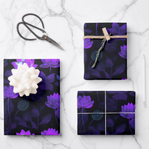 Feuille De Papier Cadeau Motif Fleur Neon Lotus Vibrant