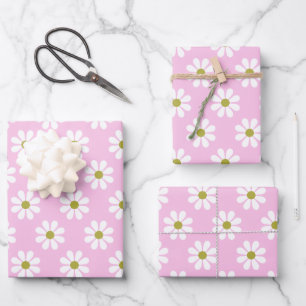 Feuille De Papier Cadeau Motif Fleur Retro Daisy en rose