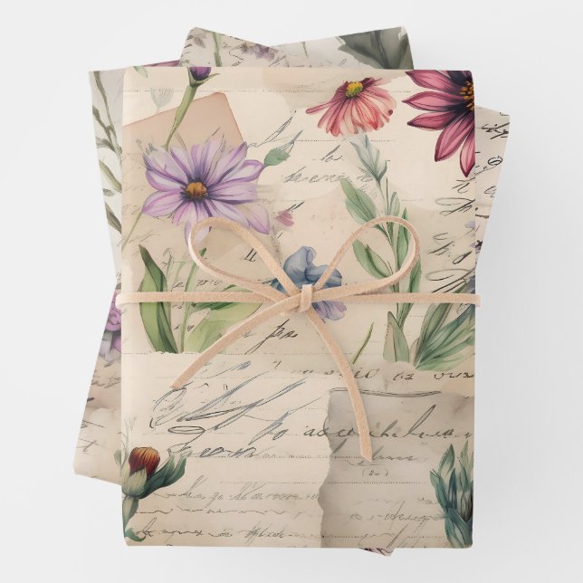 Feuille De Papier Cadeau Motif Fleur sauvage vintage (En situation)