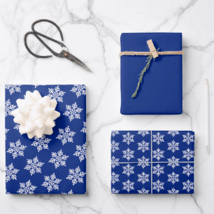 Feuille De Papier Cadeau Motif Flocon de Neige Scandinave Blanc sur Bleu Ro