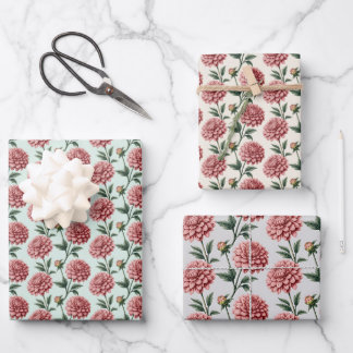 Feuille De Papier Cadeau Motif floral de dahlias roses vintage