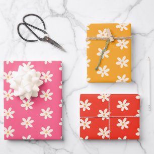 Feuille De Papier Cadeau Motif floral de pâquerettes blanches Coloré Minima