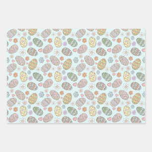 Feuille De Papier Cadeau Motif Floral de Pâques aux Œufs Mignons Pastel Fan