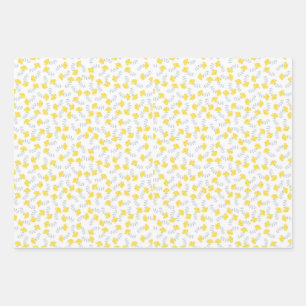 Feuille De Papier Cadeau Motif floral gris jaune