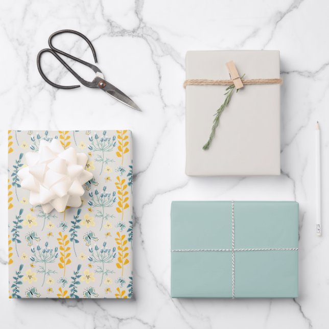 Feuille De Papier Cadeau Motif floral mignon avec papillons (Recto)