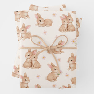 Feuille De Papier Cadeau Motif floral rose Lapin doux