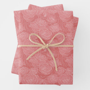Feuille De Papier Cadeau Motif floral   Roses roses tendres