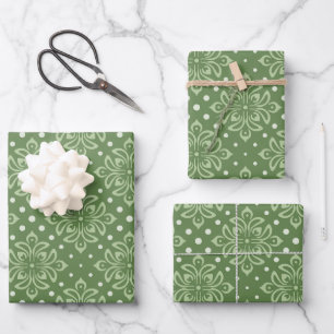 Feuille De Papier Cadeau Motif floral serein sur fond vert